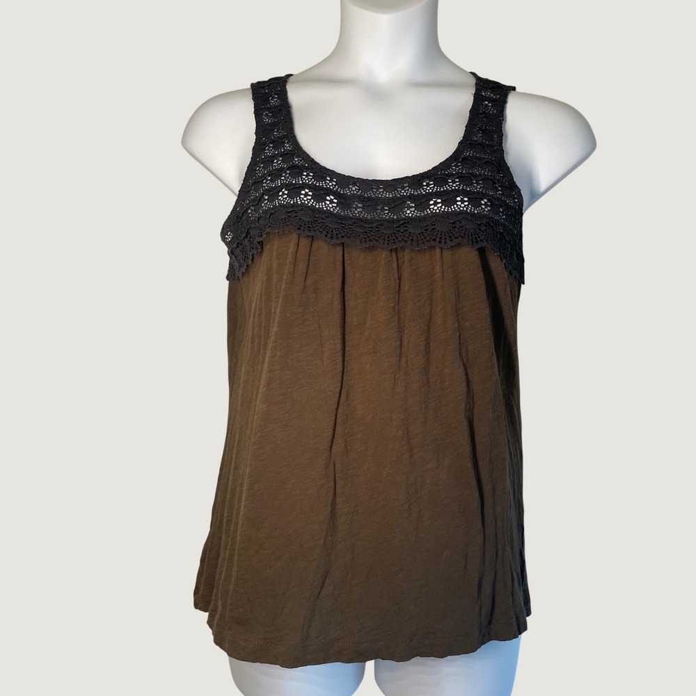 J.Crew Sleeveless Blouse M Lace Trim Top Brown Black Whimsigoth Fairy Ren Faire